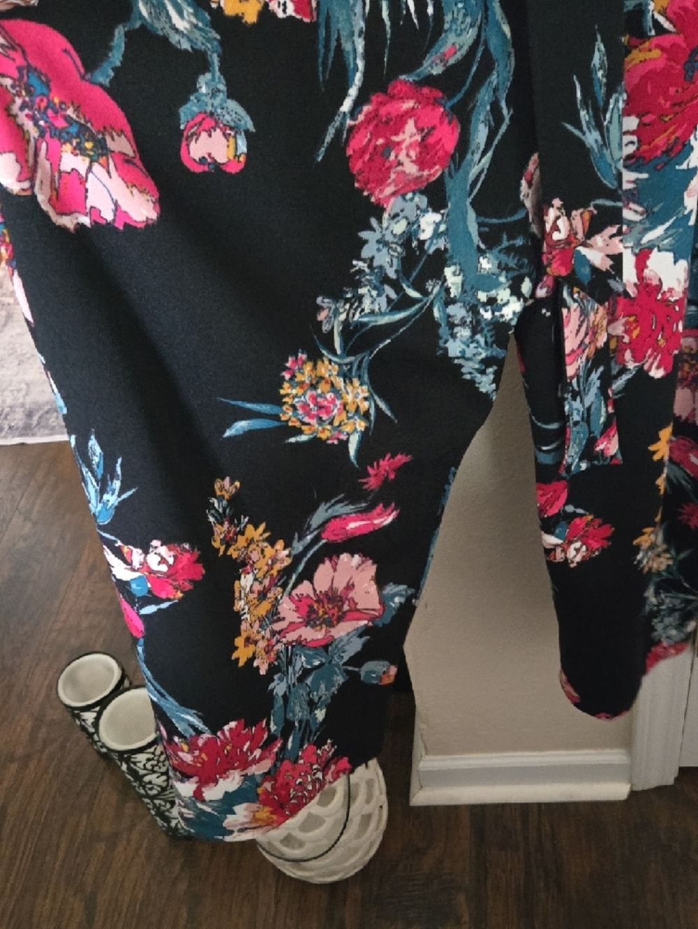 Xhilaration Black Floral Jumpsuit with Pink and Teal Accents - Picture 3 of 5